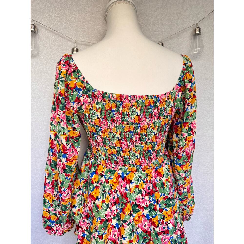 Hailey & Co Colorful Floral Long Sleeve Tiered Romper Mini Dress Women's Small - Picture 8 of 11